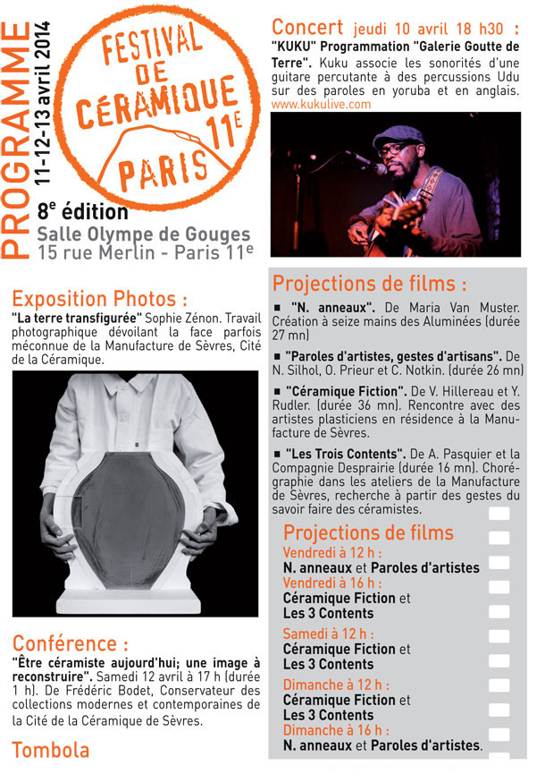 Programme Festival de Ceramique Paris 11 édition 2014